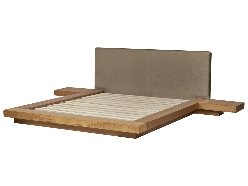 Bett mit LED Bouclé ZEN 160 x 200 cm Naturfarbene Esche_1079878