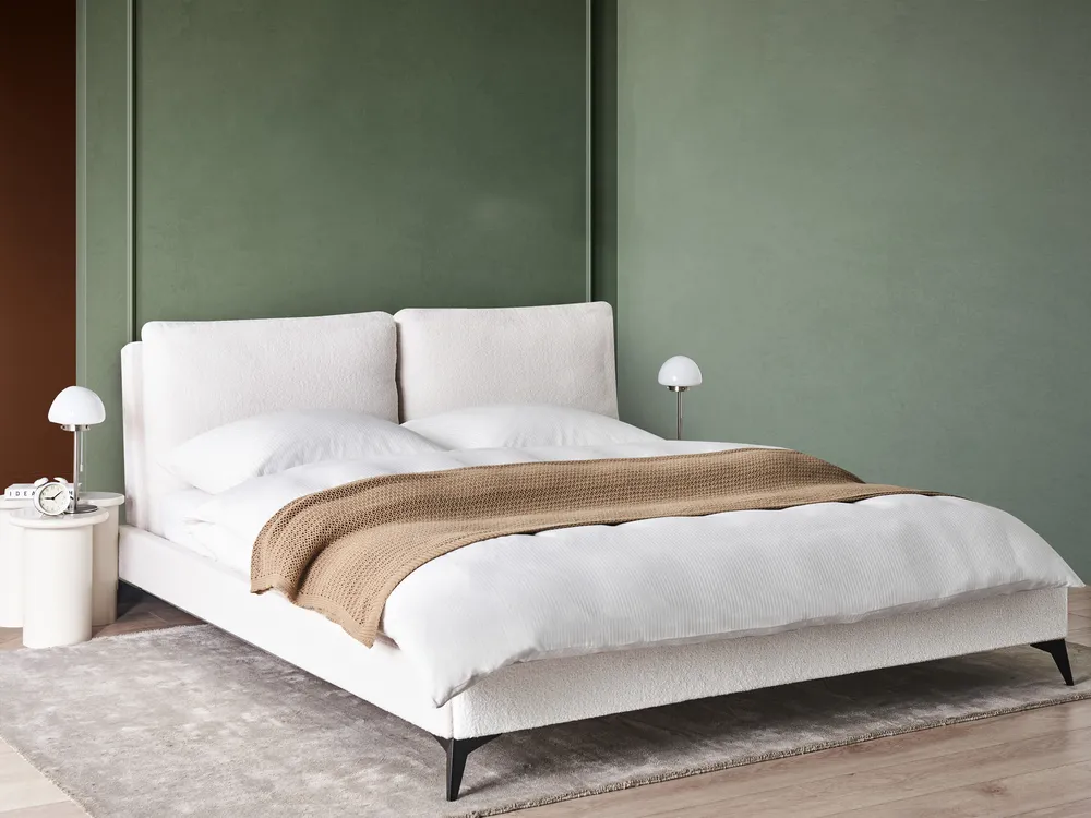 Bett mit Lattenrost Bouclé MELLE 180 x 200 cm Cremeweiß