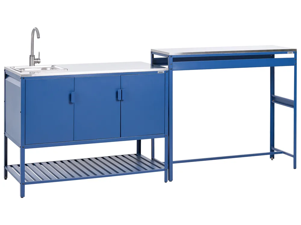 Outdoor-Küche 2er Set mit Spüle MAENZA Blau Metall