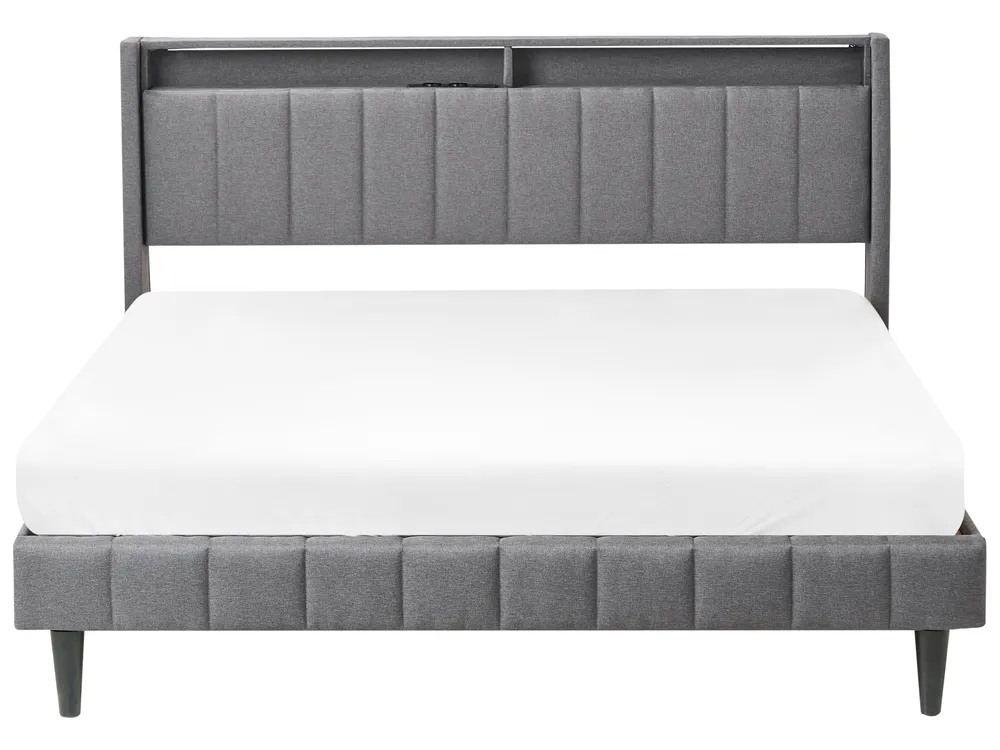LED postelja BEAULIEU Temno siva 160 x 200 cm z vhodom USB s prostorom za shranjevanje_993604
