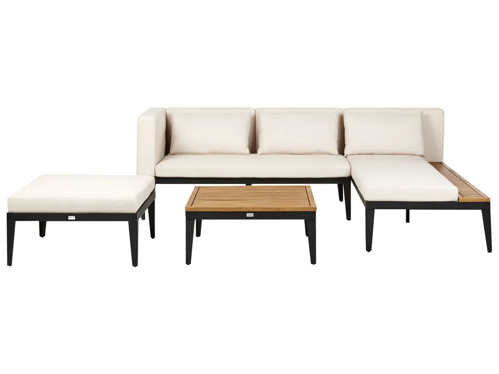 Lounge Set mit Tisch und Ottomane 3-Sitzer BRACCIANO zertifiziertes Akazienholz Hellbeige linksseitig