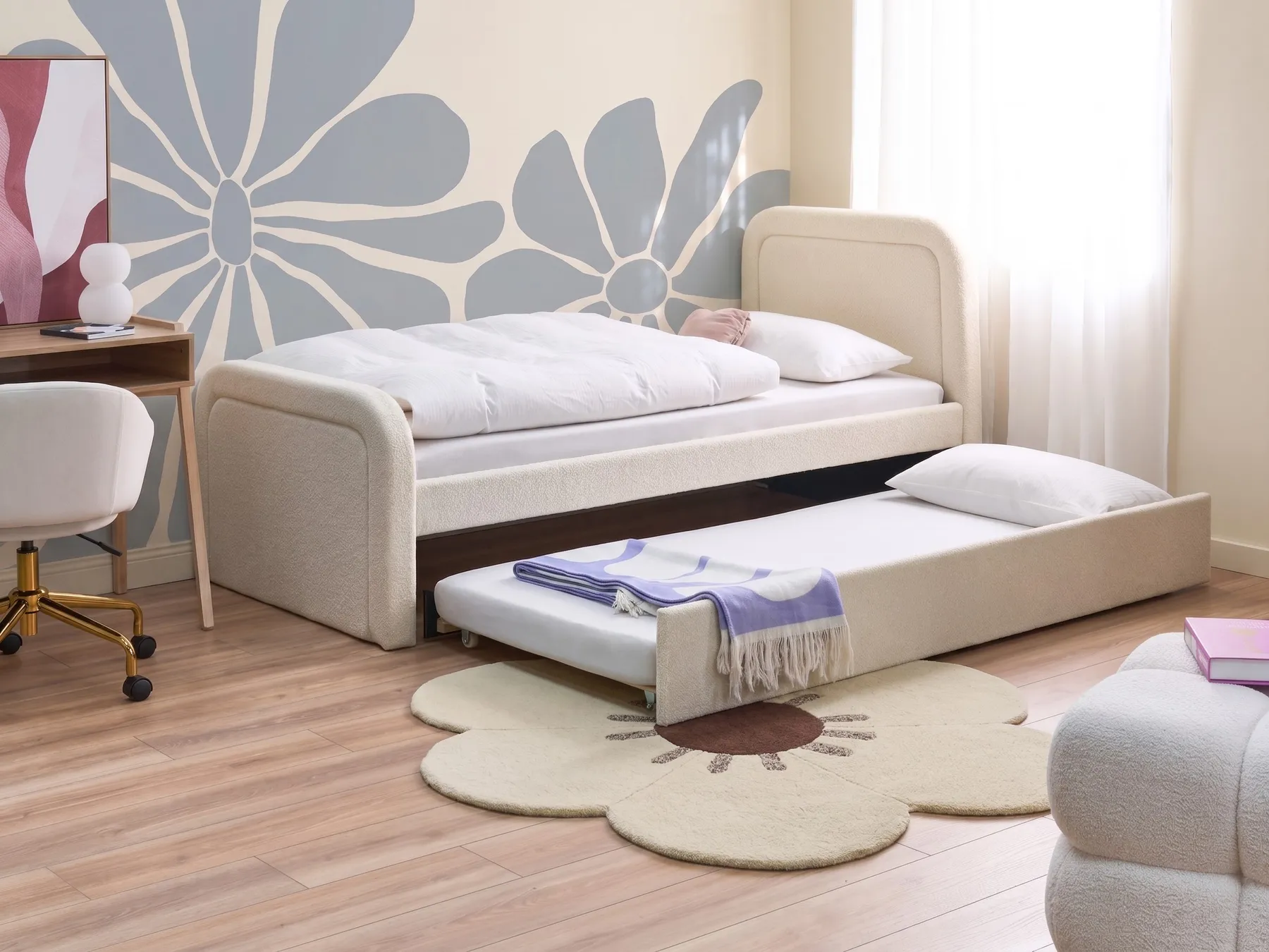 Trundle Bed Boucle RAYSSAC 90 x 200 cm (EU Single) Light Beige_1081089