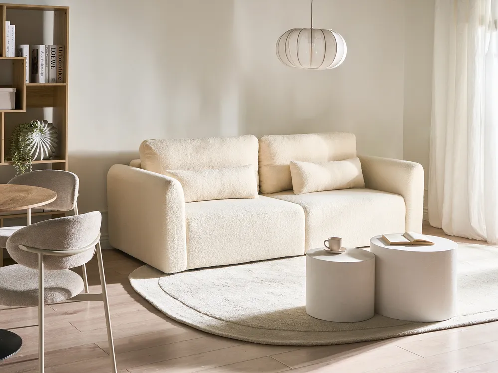 Schlafsofa 3-Sitzer VAXHOLM mit Stauraum Bouclé Cremeweiß