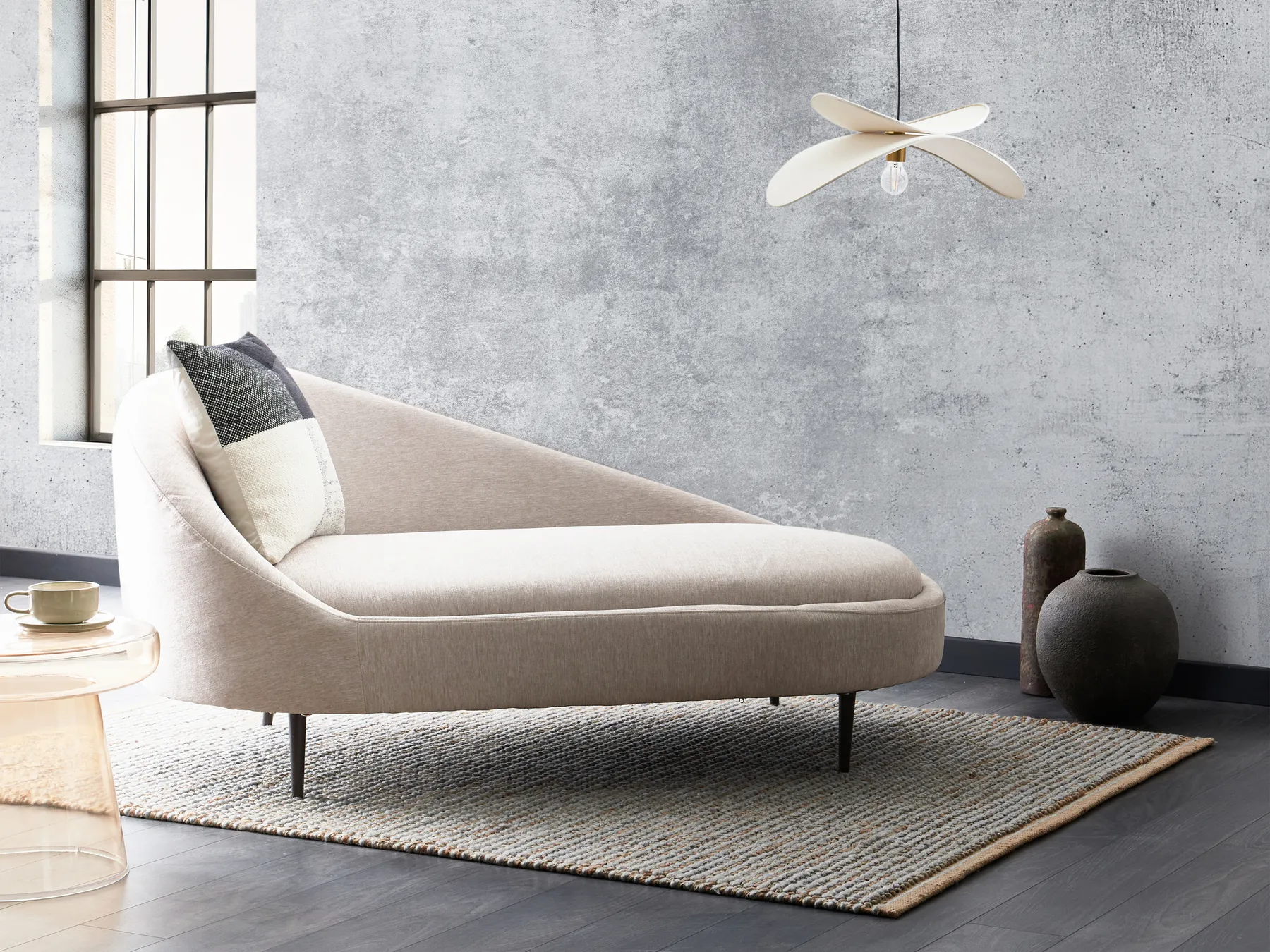 Left-Hand Chaise Longue VALREAS Fabric Taupe_969257