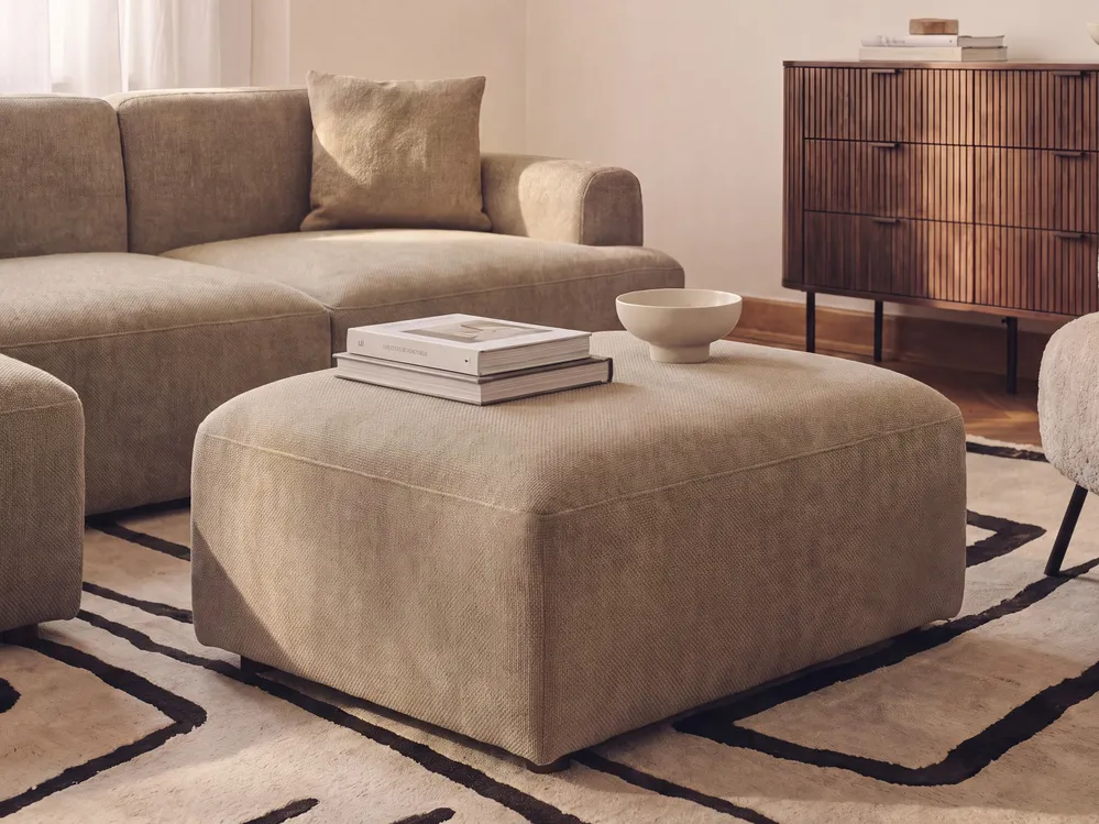 Modular Corner Sofa 3 Seater HEDE with Ottoman Fabric Brown Right Hand_1087424