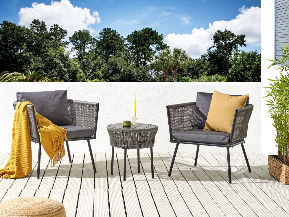 Bistro set s jastucima GARGANO PE ratan Sivi
