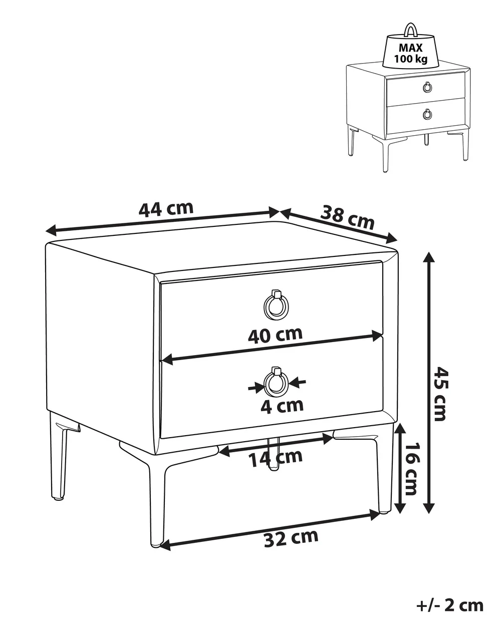 2 Drawer Bedside Table SEZANNE Faux Leather Black_817821