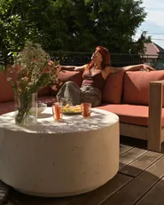 Garten Ecksofa 5-Sitzer MARETTIMO zertifiziertes Akazienholz Rot linksseitig_1109683