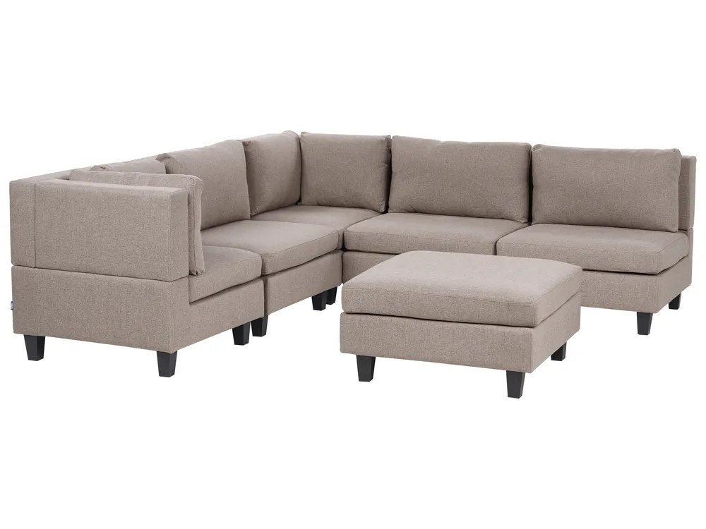 Modular Corner Sofa 5 Seater UNSTAD with Ottoman Fabric Brown Right Hand