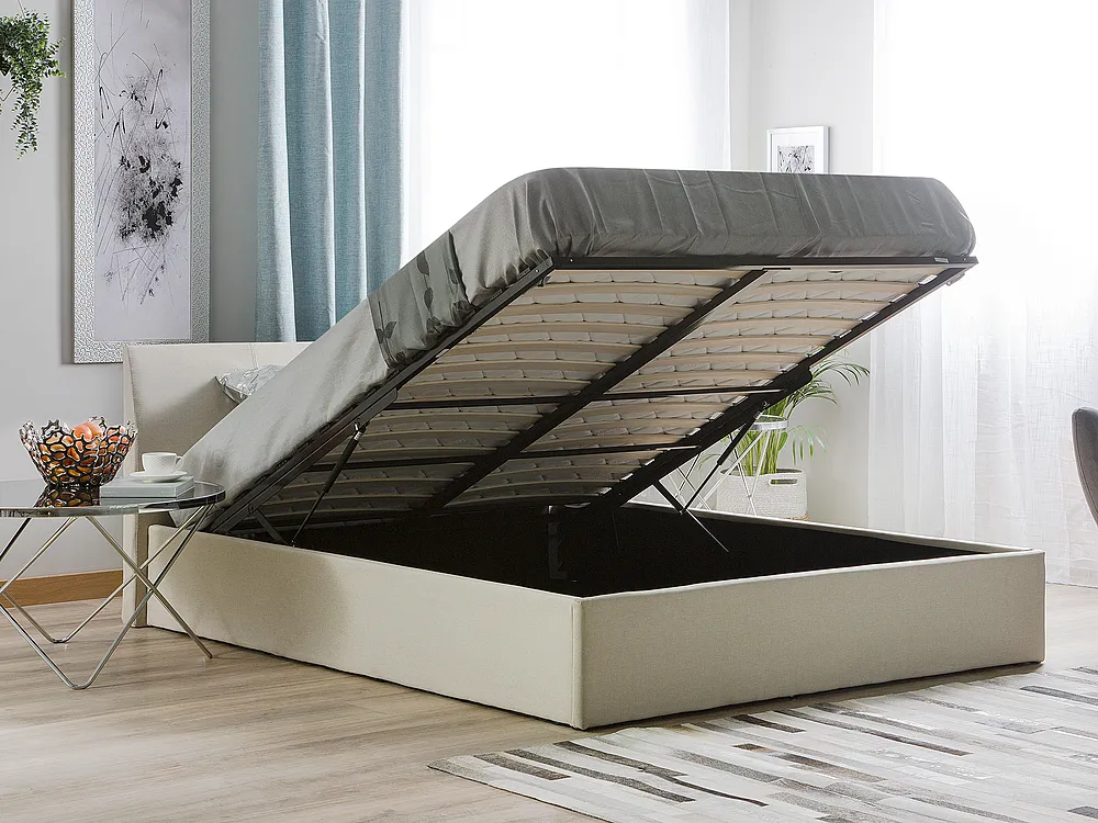 Ottoman Bed ORBEY Fabric Light Beige 160 x 200 cm (EU King Size)_731187