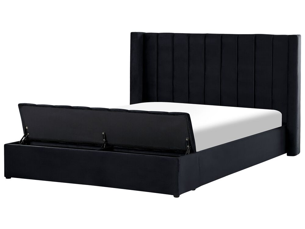 Bed with Storage Bench NOYERS Velvet Black 180 x 200 cm (EU Super King)