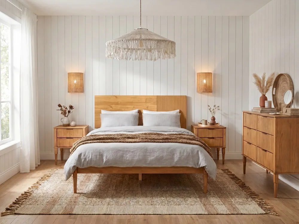 Bedroom Set Pine Wood FLAVIGNAC 140 x 200 cm (EU Double) Light Brown_1118467