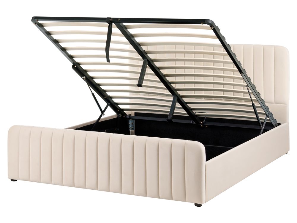 Bed met opbergruimte LUNAN Fluweel Beige 160 x 200 cm