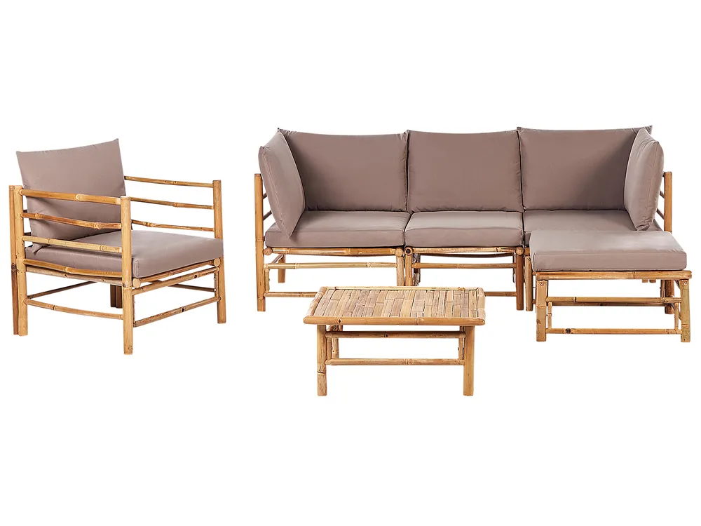 Lounge Set mit Tisch 5-Sitzer CERRETO Bambus Taupe linksseitig