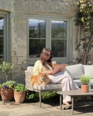 Garten Ecksofa mit Tisch 3-Sitzer LEFFE Metall Beige linksseitig_1072631