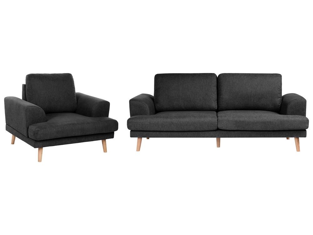 Living Room Set 4 Seater KILDAL Fabric Black