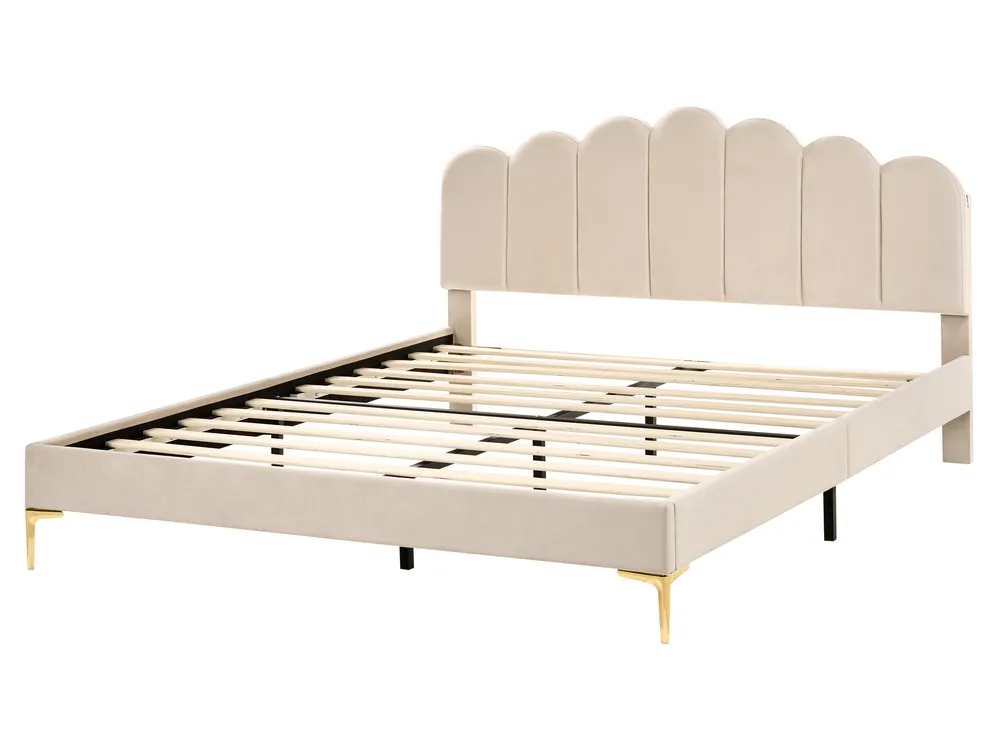 Bett mit Lattenrost Samtstoff SAUVIAN 160 x 200 cm Beige_1014412