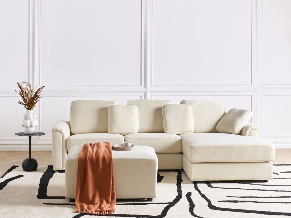 Corner Sofa 4 Seater KOHLO with Ottoman Fabric Light Beige Left Hand