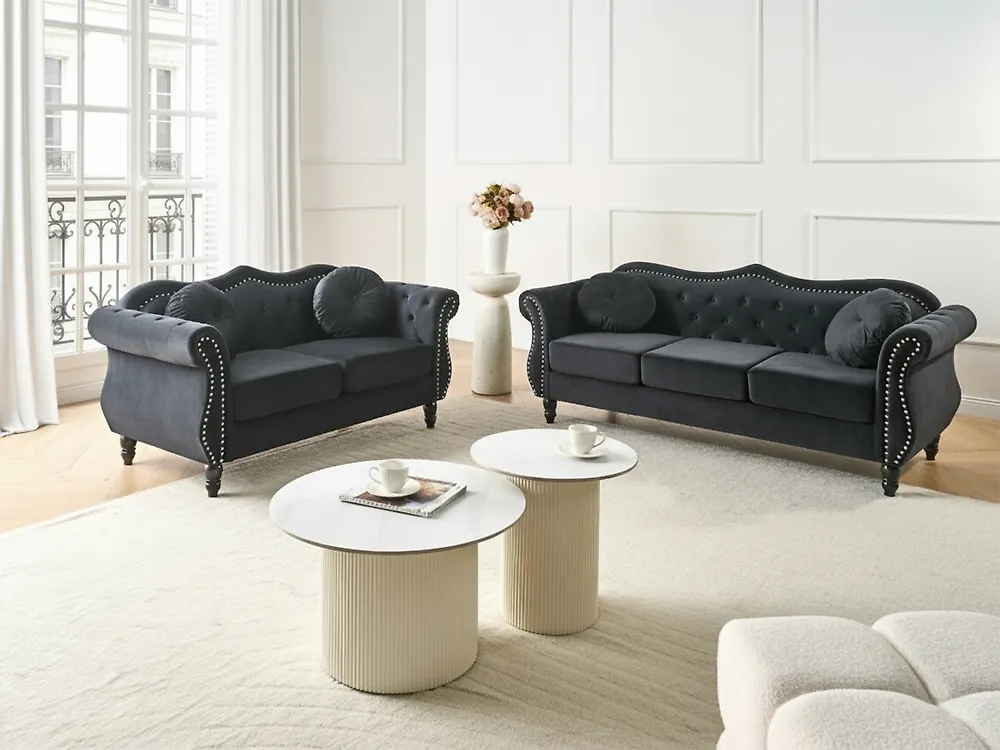 Sofa 3 Seater SKIEN Velvet Black_1171185