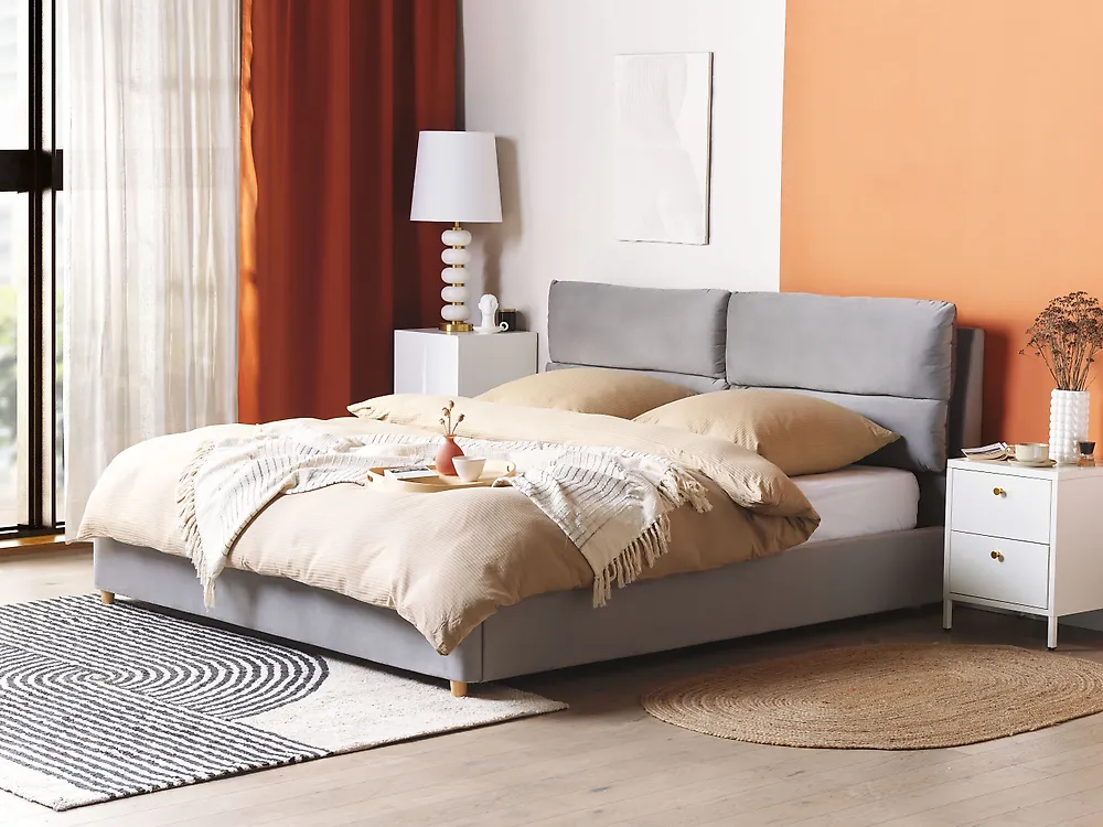 Bett mit Stauraum BATILLY Samtstoff Hellgrau 180 x 200 cm_895349