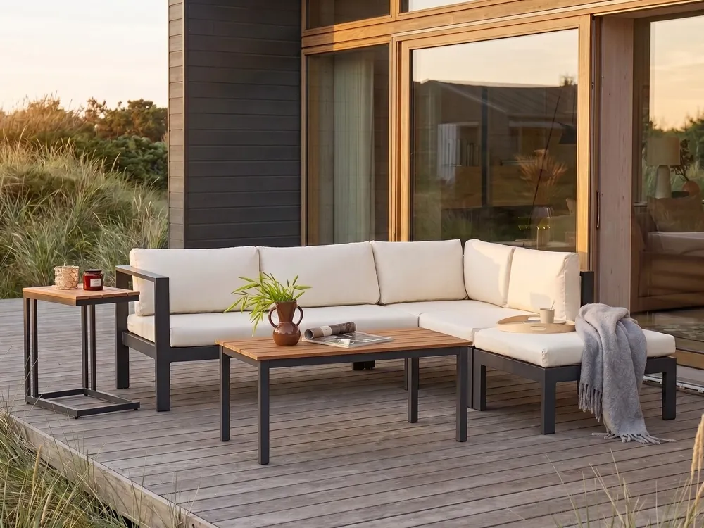 Garten Ecksofa mit Tisch 5-Sitzer MESSINA Grau / Beige linksseitig