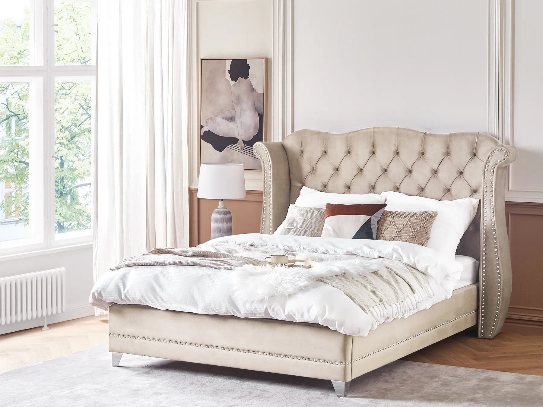Bett mit Lattenrost Samtstoff AYETTE 160 x 200 cm Beige_832211