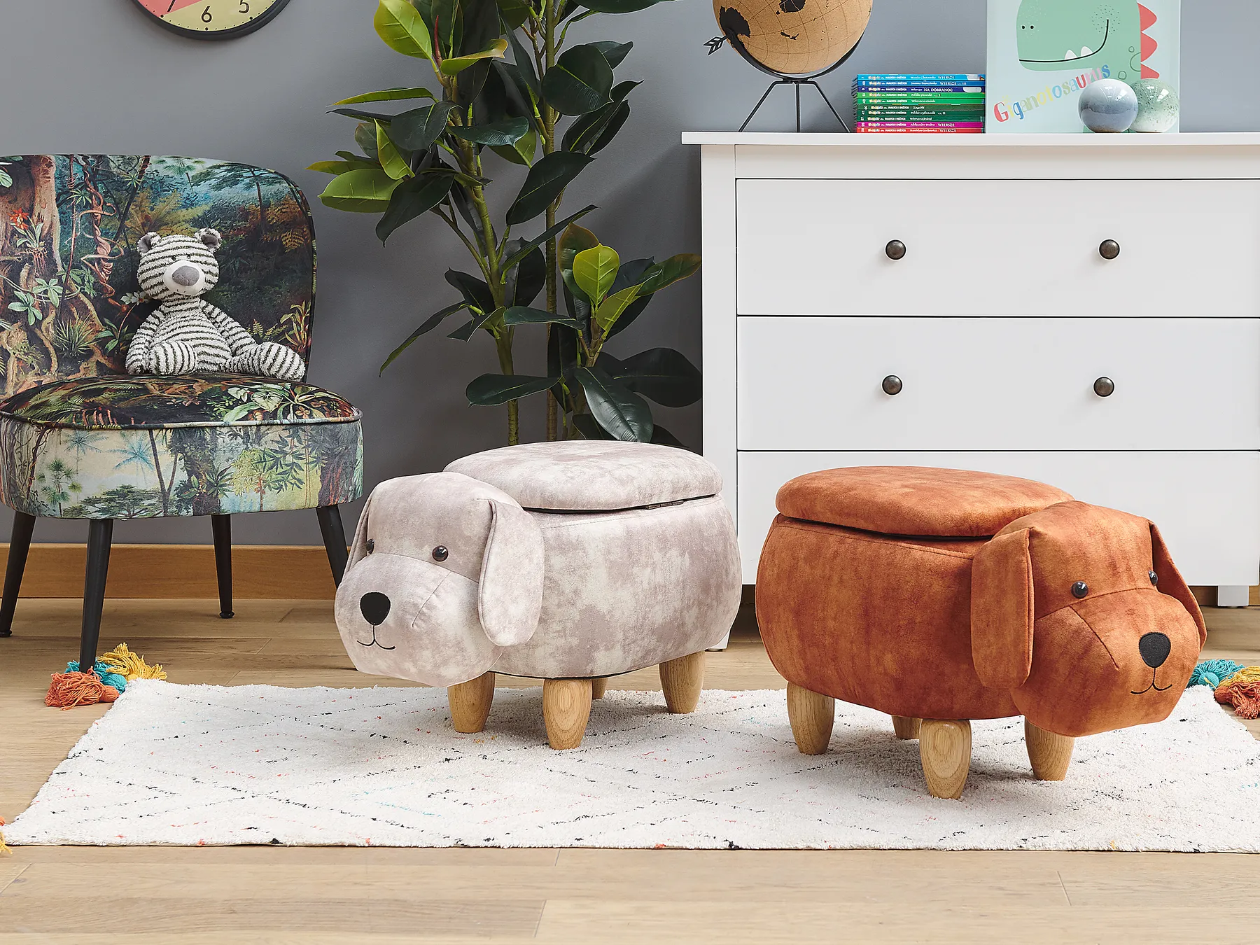 Storage Animal Stool DOGGY Dog Velvet Beige_783221