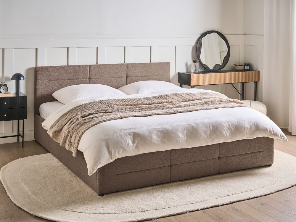 Krevet s prostorom za pohranu MASSOGNES Buklé Sivo-bež 180 x 200 cm
