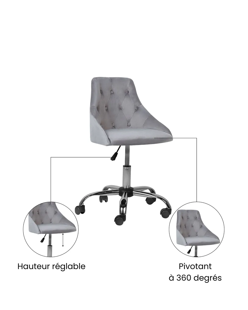 Chaise de bureau PARRISH Velours Gris_1071627