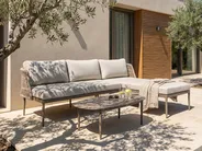 Garten Ecksofa mit Tisch 3-Sitzer LEFFE Metall Beige linksseitig_1045278