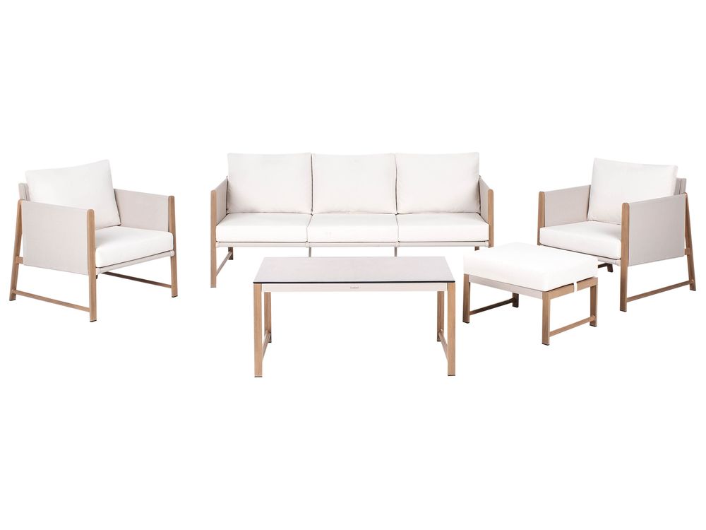 Ensemble de salon de jardin avec table et ottoman 5 places NOLA Métal Beige clair