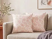 Set of 2 Decorative Cushions TRITELEIA 45 x 45 cm Velvet Pink Floral Pattern_1182479