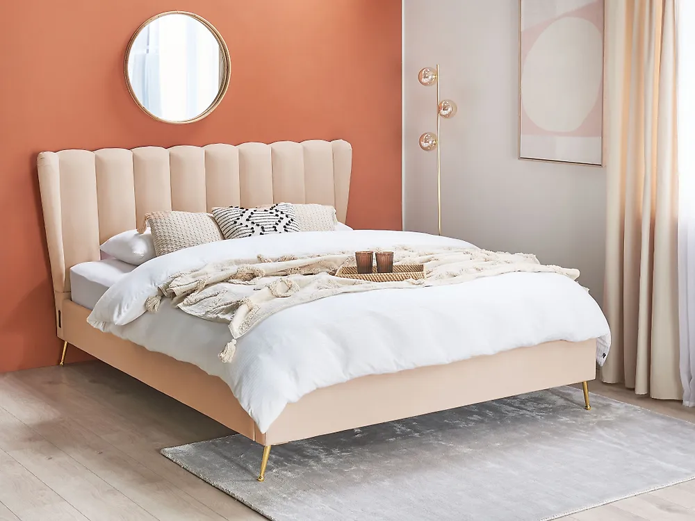 Bed Velvet MIRIBEL 160 x 200 cm (EU King Size) Beige_1182613