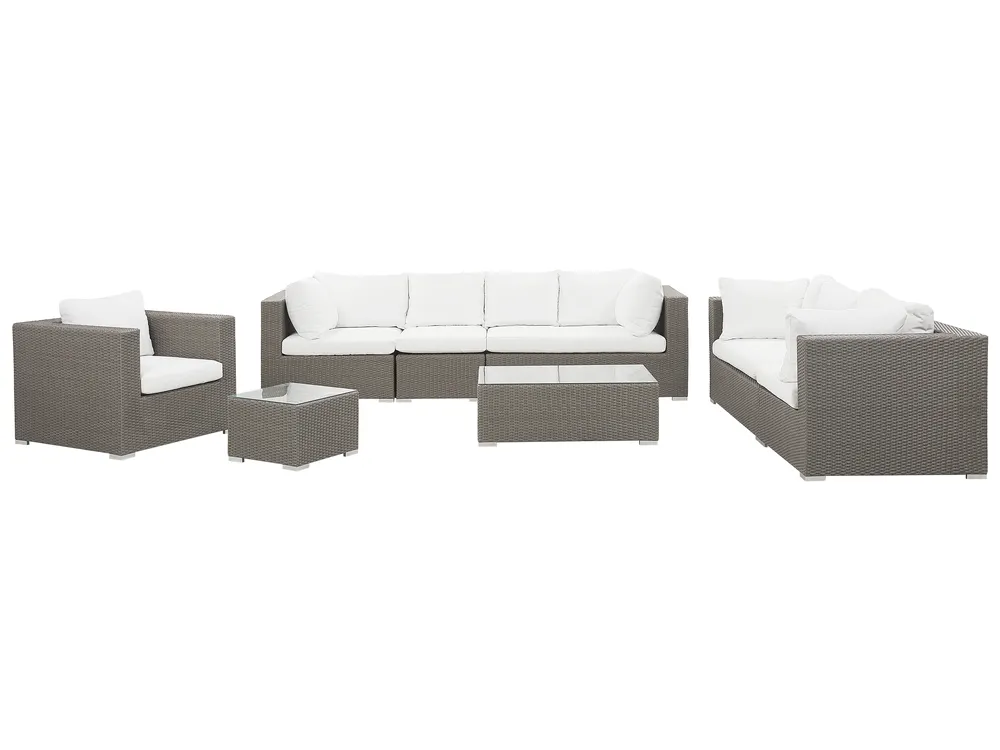 Lounge Set mit Tisch 8-Sitzer MAESTRO modular Polyrattan Taupe