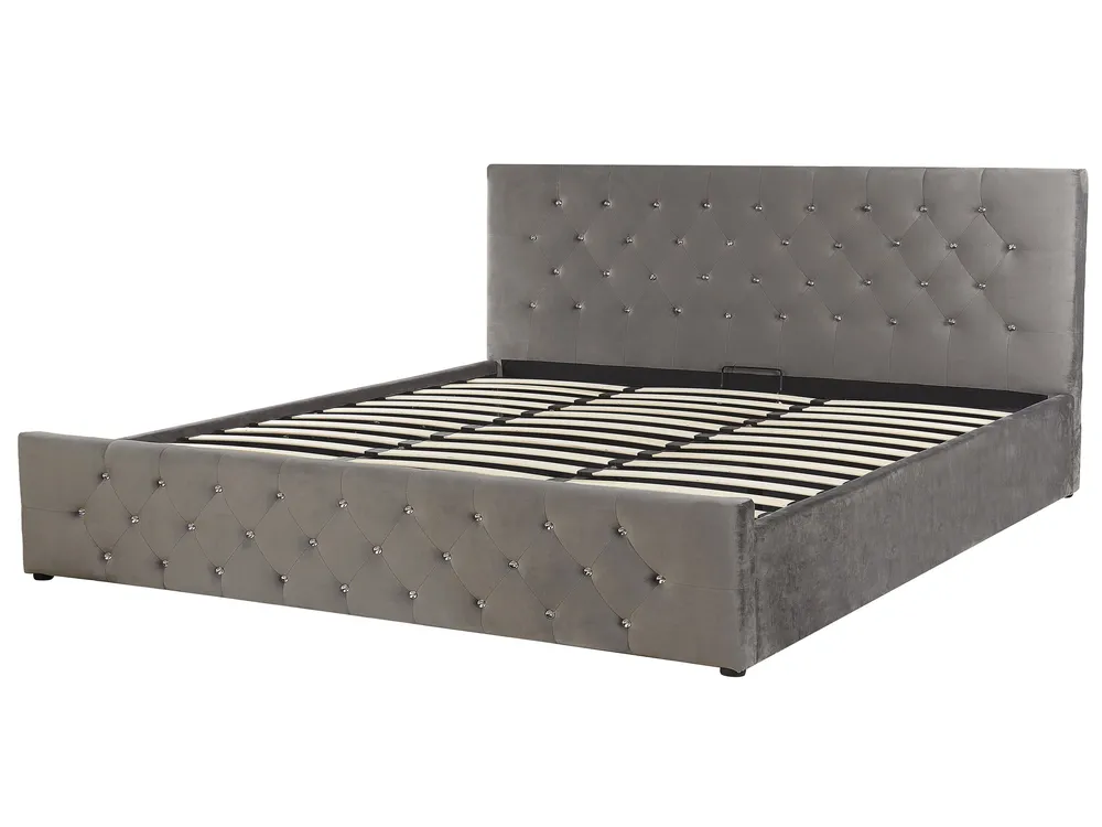 Bett mit Stauraum AMIENS Samtstoff Grau 180 x 200 cm_791278