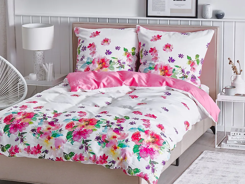 Bettwäsche-Set LARYNHILL 155 x 220 cm Baumwollsatin Rosa_1178255