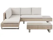 Garden Corner Sofa with Table 5 Seater LANCIANO PE Rattan Off-White Right Hand_930927