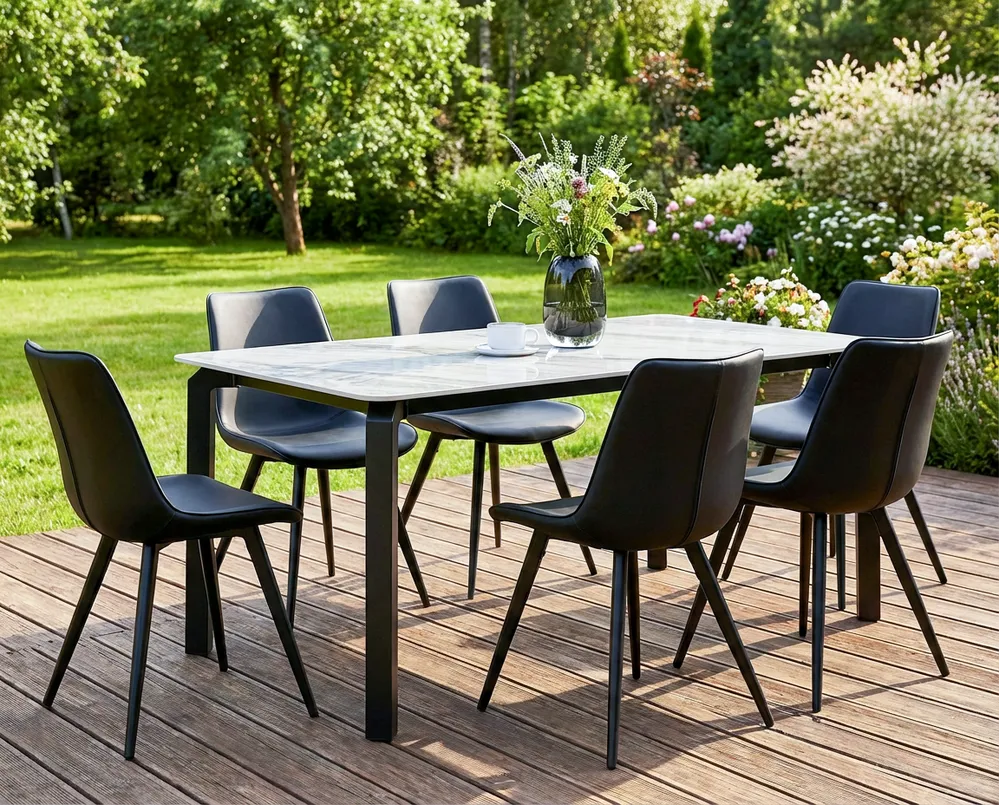 Gartentisch FELETTO 180 cm 90 cm Stein Grauer Marmor