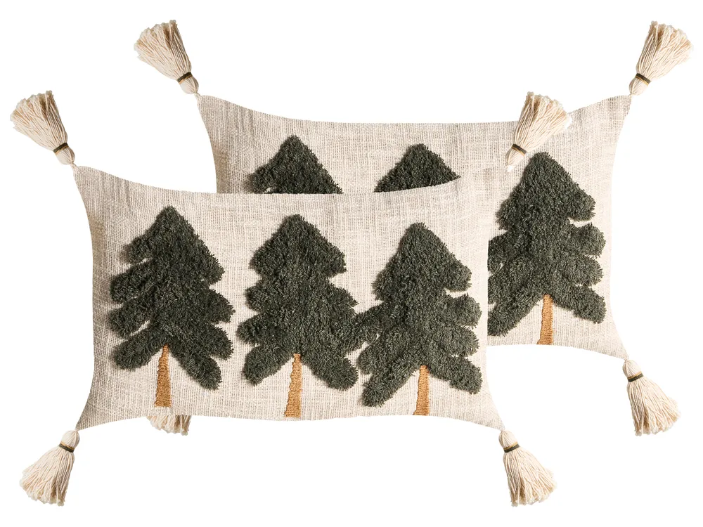 Dekokissen 2er Set FAGRAEA 30 x 50 cm Baumwolle Hellbeige Weihnachtsmotiv