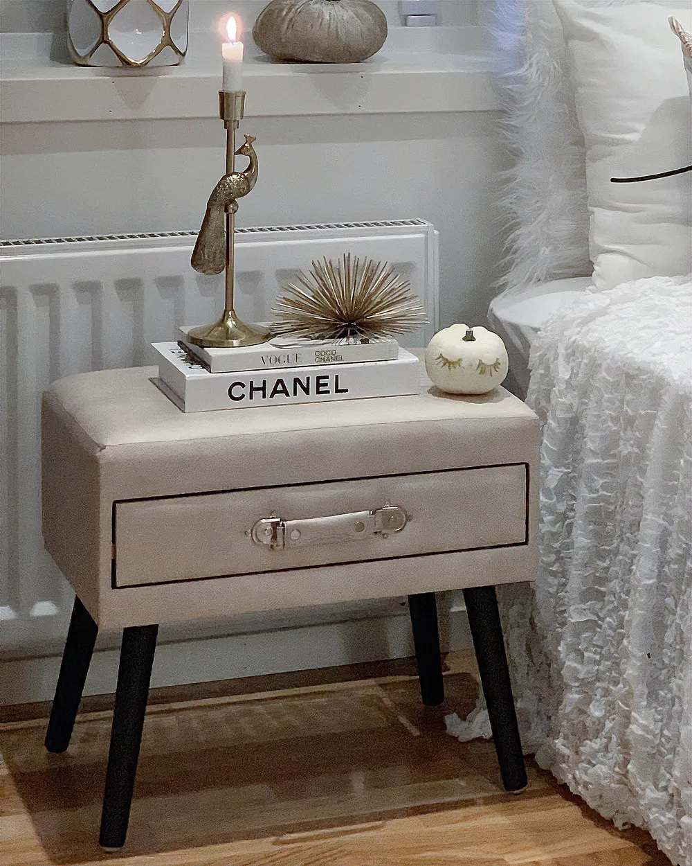 1 Drawer Bedside Table EUROSTAR Faux Leather Beige_885559