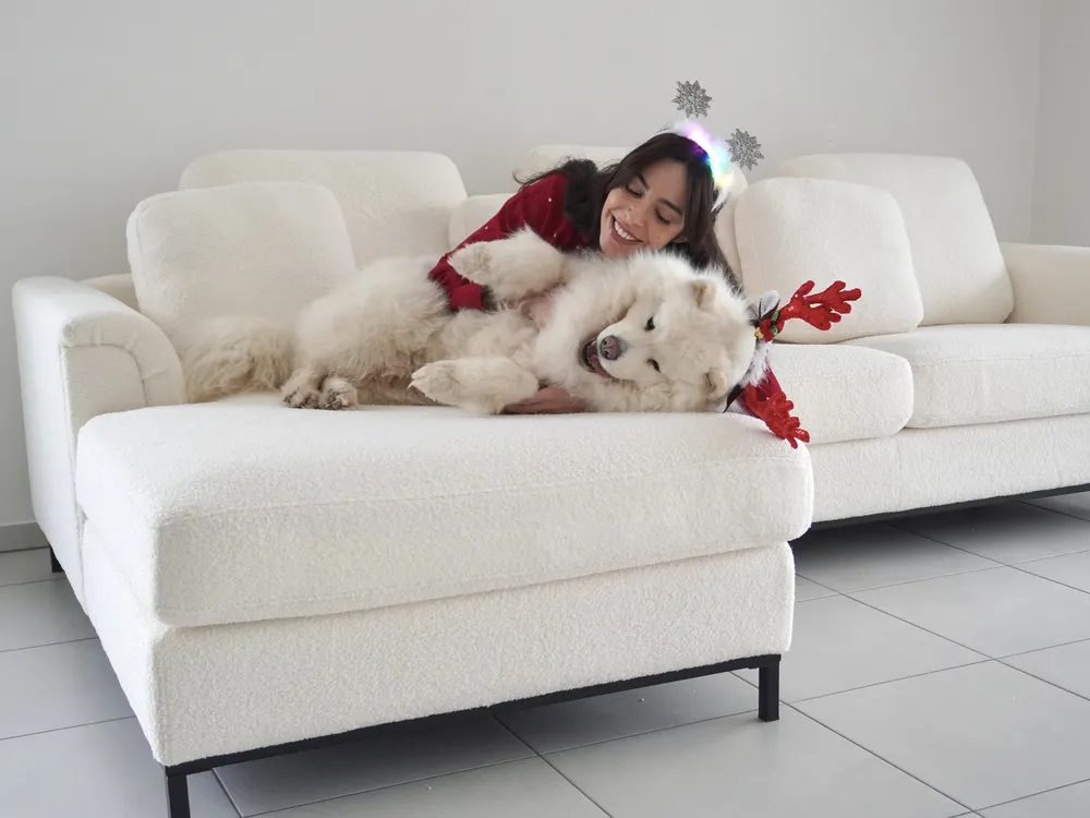 Corner Sofa 4 Seater OSLO Boucle White Right Hand_1039210