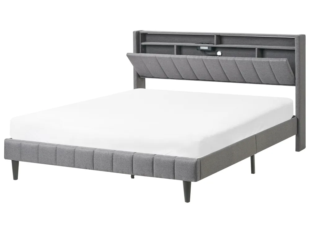 Bed with LED BEAULIEU Fabric Dark Grey 160 x 200 cm (EU King Size) with USB Port with Storage_993602