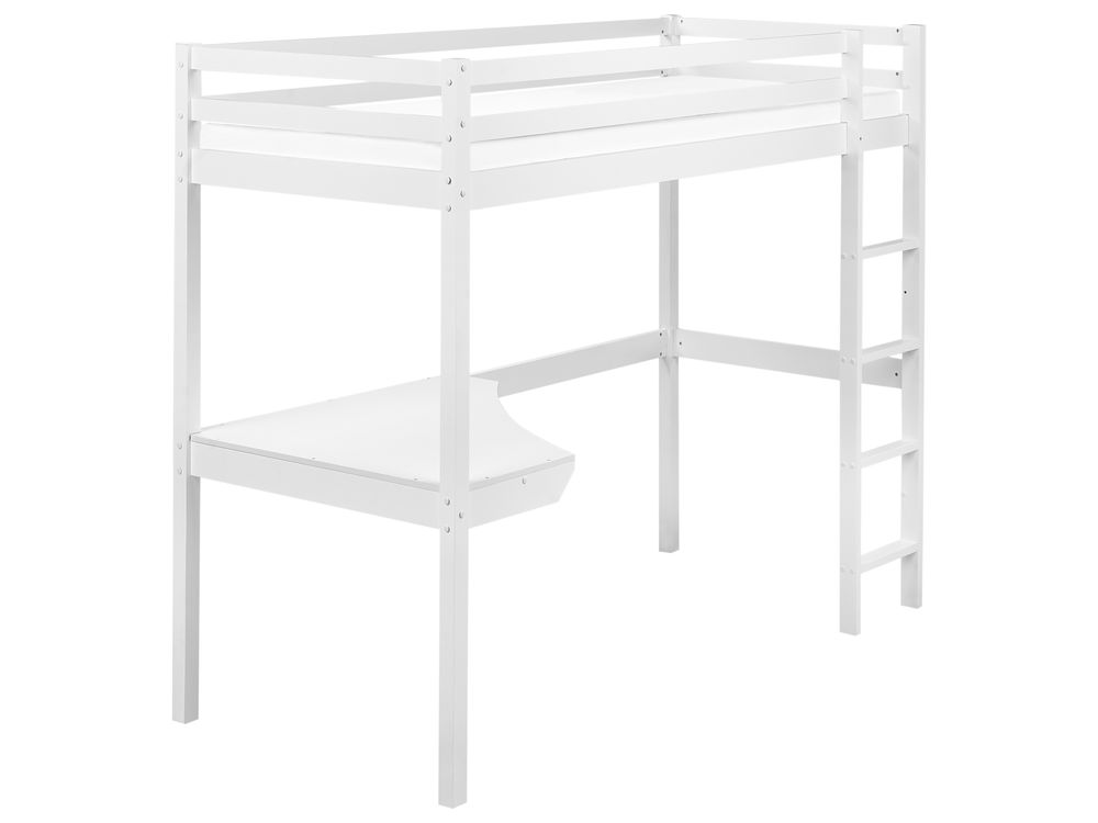 High Sleeper Bed with Desk Pine Wood LOURY 90 x 200 cm (EU Single) White