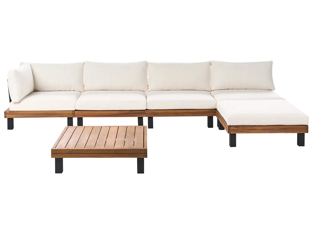 Garten Ecksofa mit Tisch 5-Sitzer FRAZZANO zertifiziertes Akazienholz Cremeweiß