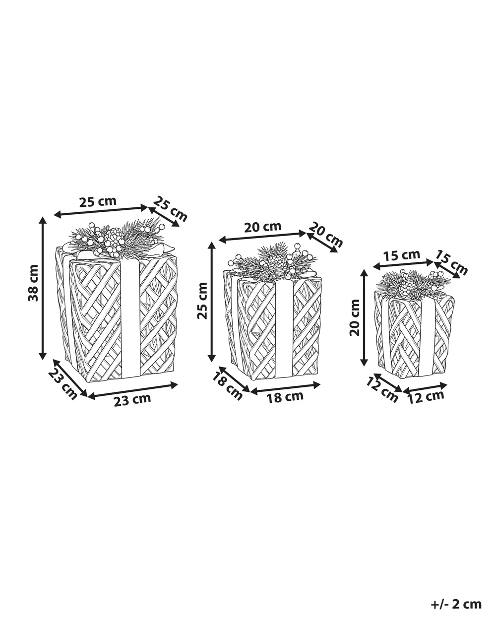 Weihnachtsdekoration 3er Set LED VELKUA 38/25/20 cm Weihnachtsgeschenke Braun_1179319
