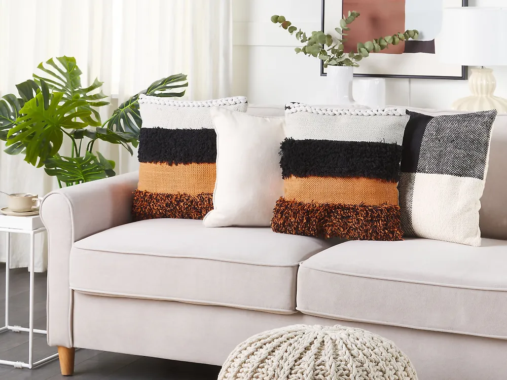 Set of 2 Decorative Cushions MIHALGAZI 45 x 45 cm Cotton Multicolour Striped_1180179