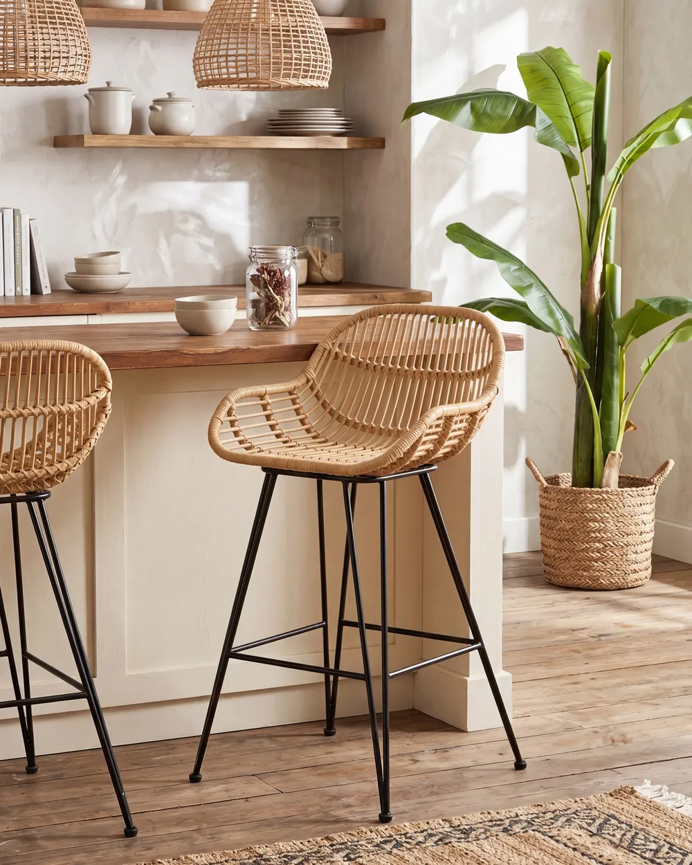 Set mit 2 Barstühlen TERRELL Rattan Naturfarben_1072267
