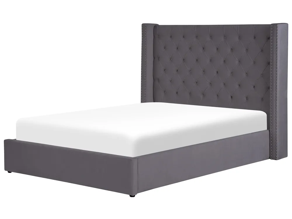 Ottoman Bed LUBBON Velvet Grey 140 x 200 cm (EU Double)_833516