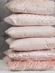 Dekokissen 2er Set FREESIA 45 x 45 cm Samtstoff Rosa Pflanzenmuster_771522