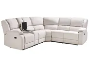 Manual Recliner Corner Sofa 5 Seater ROKKE with USB Port Fabric Off-White Left Hand_959381